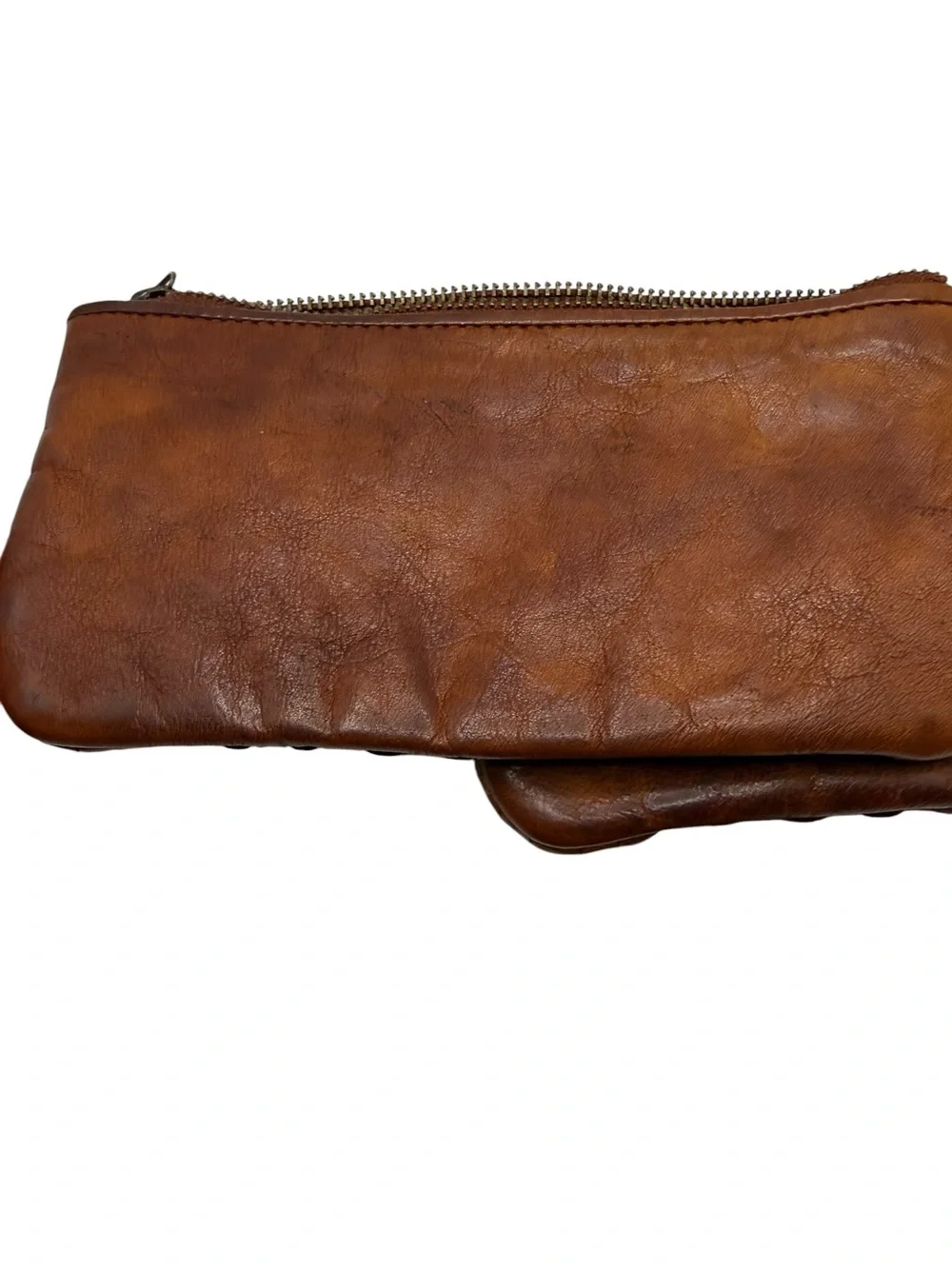 Belleza Mandoza Brown Woven Leather Wristlet with Coin Pouch NWT
